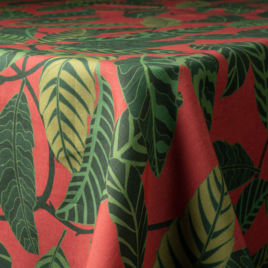 Red Botanical Garden Linen Tablecloth