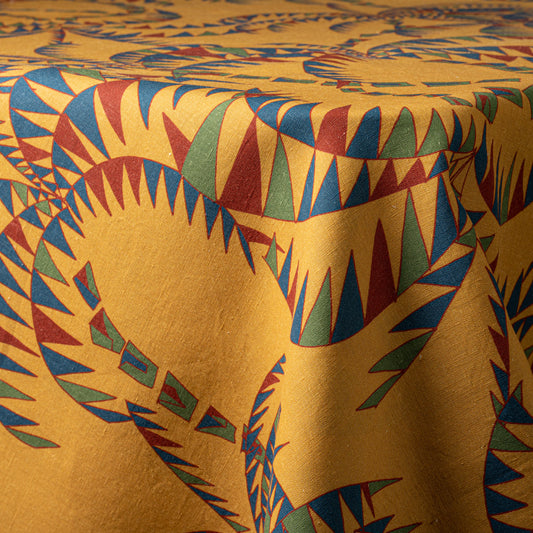 Mustard Yellow Palm Trees  Linen Tablecloth