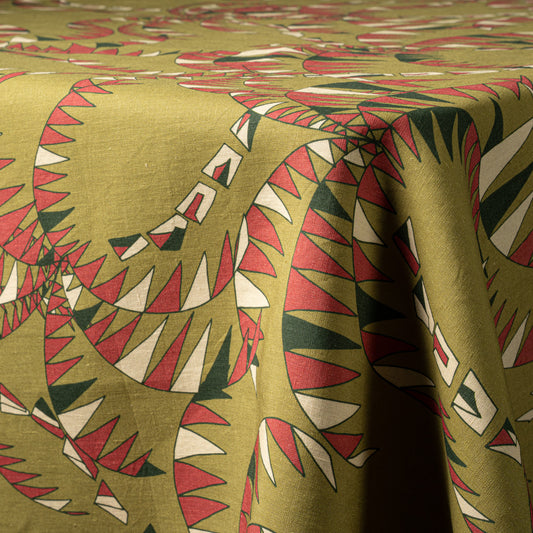Olive Green Palm Trees Linen Tablecloth