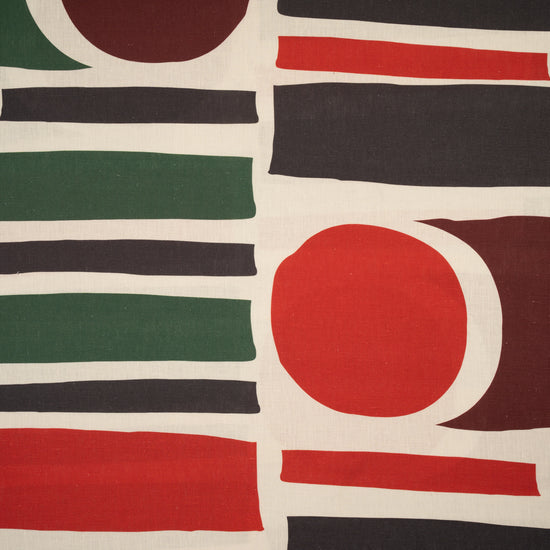 Linen Tablecloth with with abstract geometric shapes, in a bold color palette.