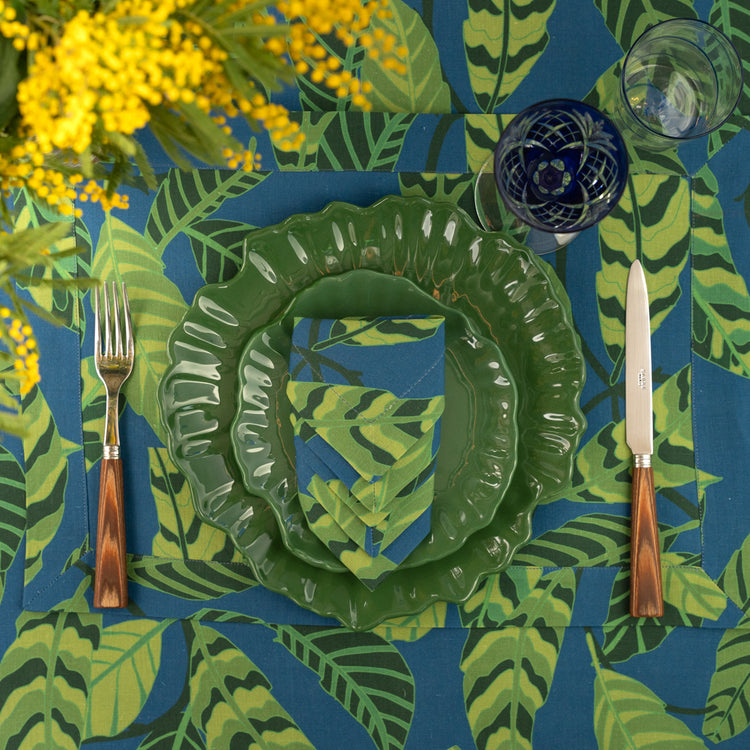 Blue Botanical Garden Linen Tablecloth