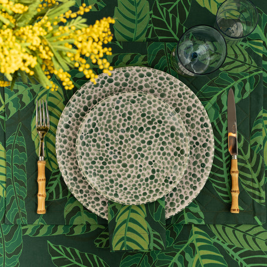 Green Linen Quilted Placemat in a green leaves pattern