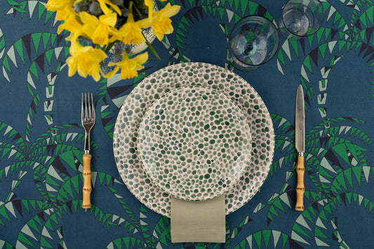 Set of 2 Palm Trees Blue Linen Quilted Placemats
