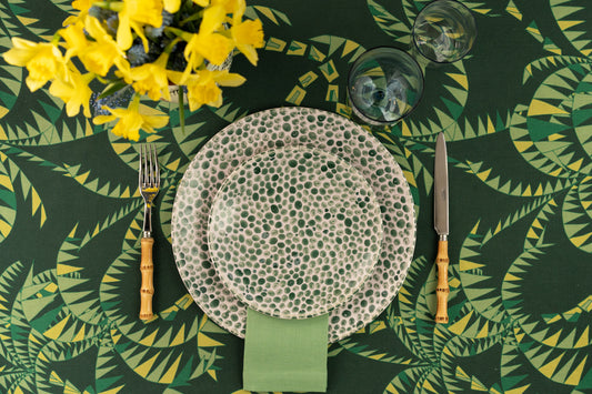 Dark Green Linen Placemat in a palm trees pattern
