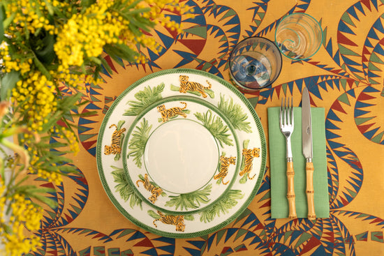 Mustard Yellow Palm Trees Linen Tablecloth