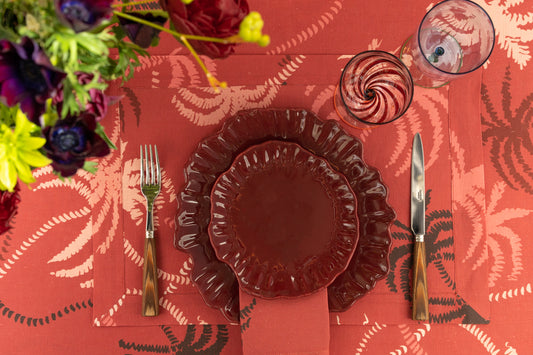 Linen Placemat in a red palm trees pattern