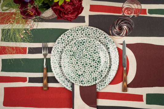 Linen Napkins with abstract geometric shapes, in a bold color palette.