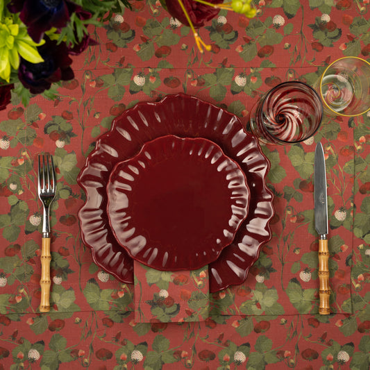 Red Linen Placemat in a strawberries pattern