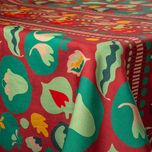 Terracotta Pomegranates Linen Tablecloth