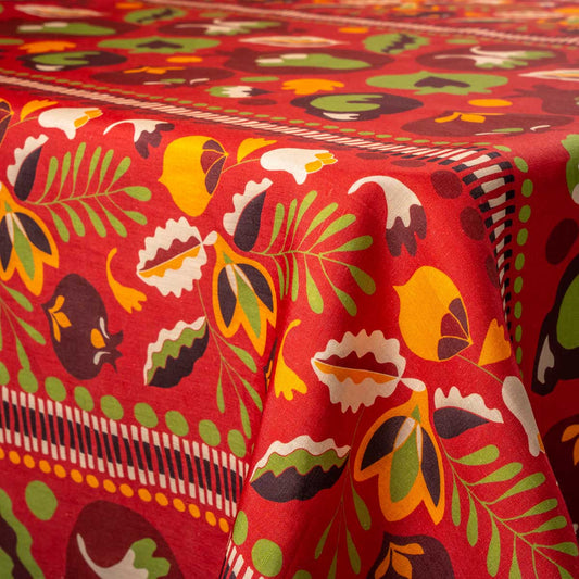 Red Pomegranates Linen Tablecloth