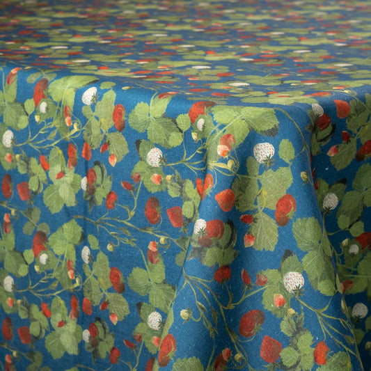 Blue Strawberries Linen Tablecloth